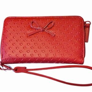 Betsey Johnson XOKara Perforated Red Hearts ZA Wallet Card Wristlet, NWT